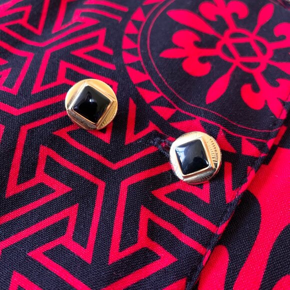 Vintage Modiana Red Black Graphic Pattern Button Up Tunic Dress Shirt Whimsigoth - Picture 11 of 16